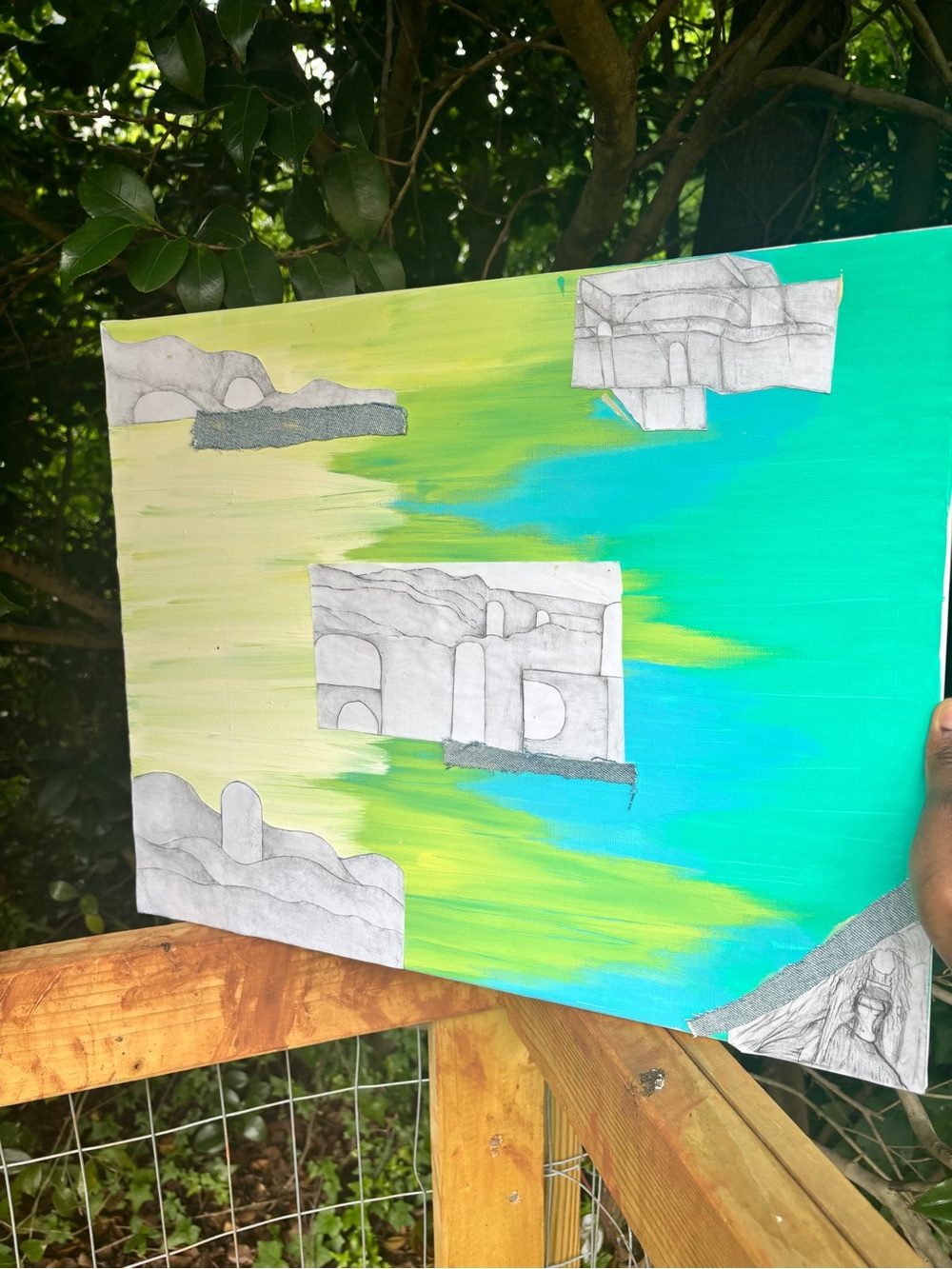 Abstract Coastal Wall Art in Teal and Lime